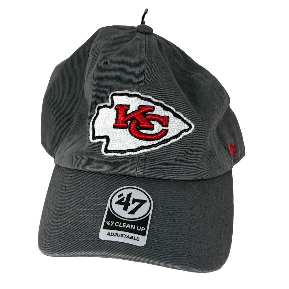 '47 Kansas City Chiefs Clean Up Charcoal Adjustable Strap Hat Dad Cap